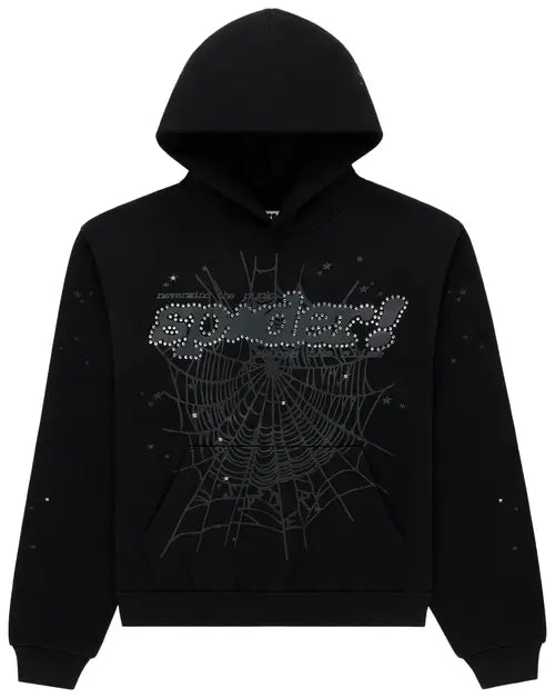 Sp5der Rhinestone Punk V2 Hoodie 'Black'